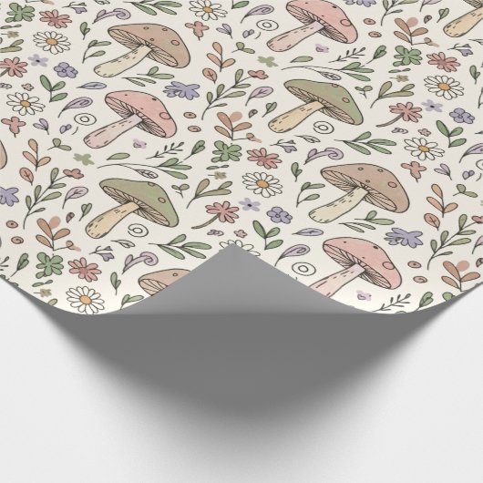 Cream Pastel Mushroom Fungi Seamless Pattern Cadeaupapier (Hoek)