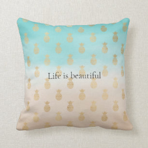Cream Peach Aqua Ombre Gold Pineappels Kussen