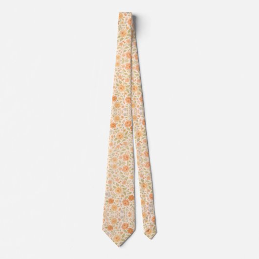 Cream & Peach Floral Pattern Stropdas (Voorkant)