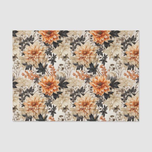  Cream Peach Floral Tissuepapier (Voorkant)
