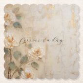 Cream Peach Rozen Bruiloft Kartonnen Onderzetters (Voorkant)