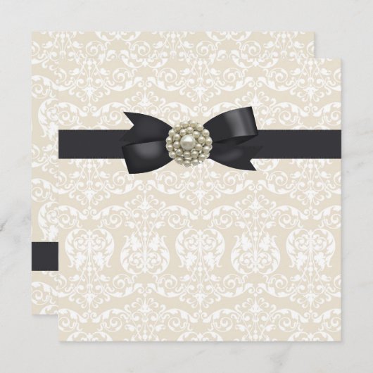Cream Pearl Bow Black Stropdas Party Event Sjabloo Kaart (Voorkant / Achterkant)