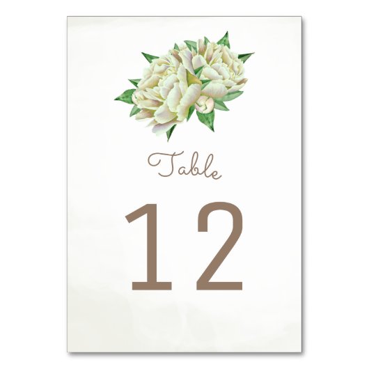 Cream Peony Flower Table Number Kaarten (Voorkant)