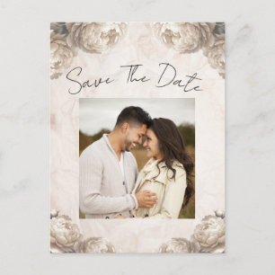 Cream Peony Flowers  Rustic Save the Date Aankondigingskaart