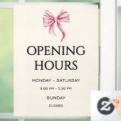 Cream Pink Bow Opening Hours Small Business Raamsticker (Huis)