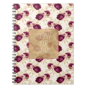 Cream Pink Burgundy Floral Quote        Notitieboek