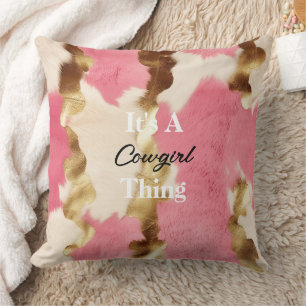 Cream Pink Gold Cowgirl Koeienhuid Quote Kussen