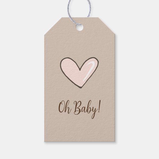 Cream Pink Heart Baby Shower Cadeaulabel (Voorkant)