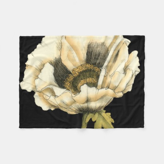 Cream Poppy-ventilator op zwarte achtergrond Fleece Deken (Voorkant (Horizontaal))