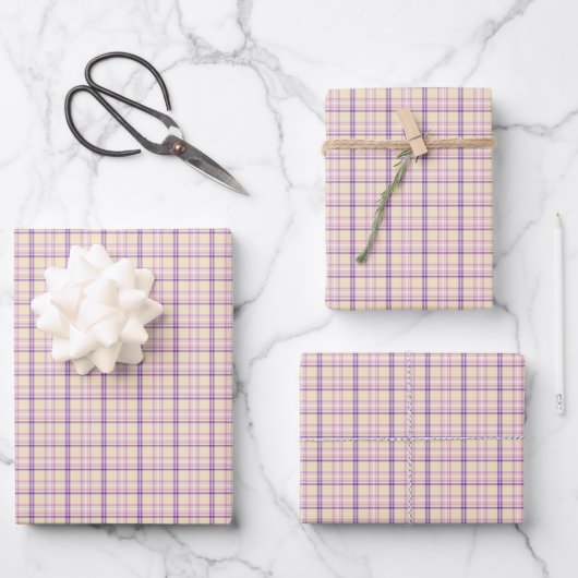 Cream Purple Plaid Classic Pattern Retro Inpakpapier Vel (Voorkant)