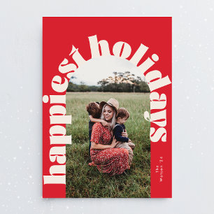 Cream Red Bold Typografie Christmas One Foto Feestdagenkaart