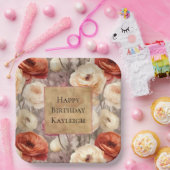 Cream Red Bourgogne Bloemen Verjaardag Papieren Bordje (Feest)