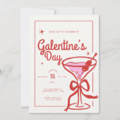Cream Red Bow Cocktail Galentine’s Day Kaart (Voorkant)