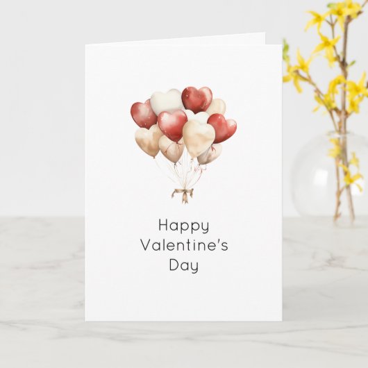 Cream Red Hearts Balloons Valentine's Day Kaart (Gele Bloem)