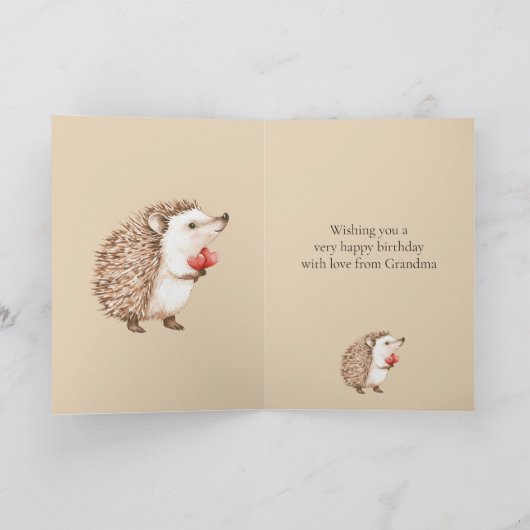 Cream Red Hearts Hedgehog Verjaardag Kaart (Binnen)