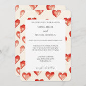 Cream Red Hearts Love Wedding Kaart (Voorkant / Achterkant)