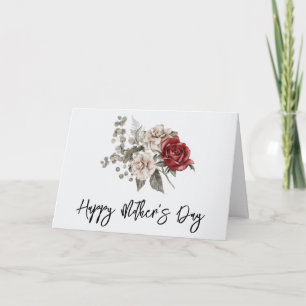 Cream & Red Rose Boho Bloemboeket Moederdag Kaart