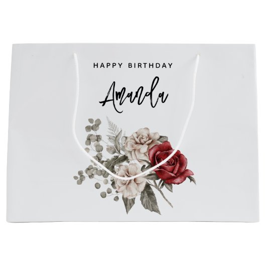 Cream & Red Rose Boho Bloemboeket Verjaardag Groot Cadeauzakje (Voorkant)
