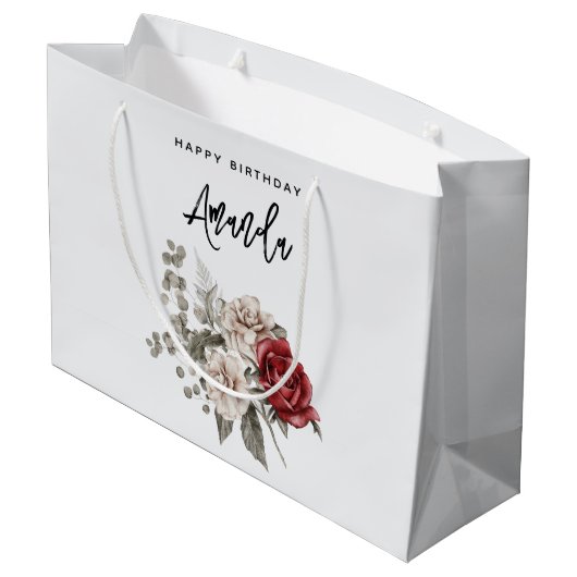 Cream & Red Rose Boho Bloemboeket Verjaardag Groot Cadeauzakje (Achterkant Gekanteld)