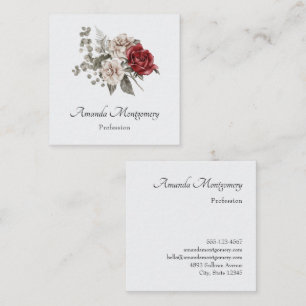 Cream & Red Rose Boho Bloemboeket Vierkante Visitekaartje