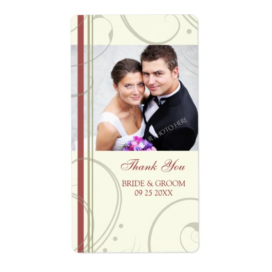 Cream Red Swirls Photo Wedding Étiquettes (Devant)