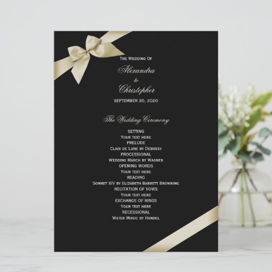Cream Ribbon Wedding Programme (Debout devant)