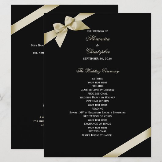 Cream Ribbon Wedding Programme (Devant / Derrière)