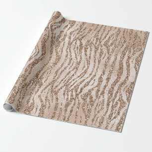 Cream Roos Gold Glitter Zebra Print Cadeaupapier