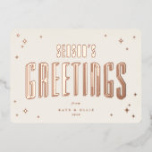 Cream + Roos Gold Season's Greetings Retro Stars Folie Feestdagenkaart (Voorkant)