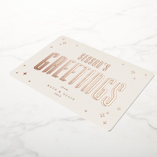 Cream + Roos Gold Season's Greetings Retro Stars Folie Feestdagenkaart (Gedraaid)