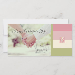 Cream Roos Green Romantic Palette Photo Monogram Feestdagenkaart
