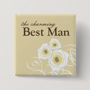 Cream Rozen and Swirls Best Man Wedding Button