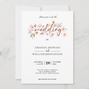 Cream Rozen Botanical Pampas Grass Boho Wedding Kaart