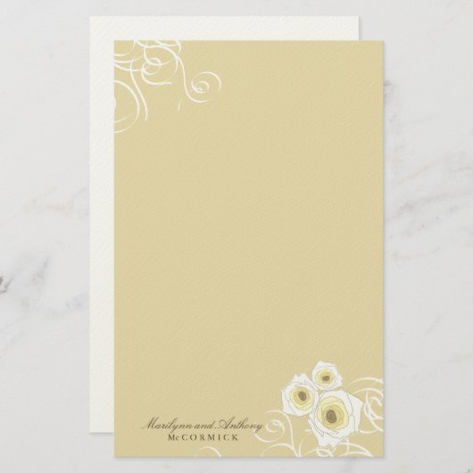 Cream Rozen en wervelingen Elegant Romantisch Brui Briefpapier (Voorkant / Achterkant)