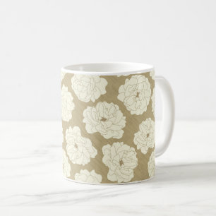 Cream-Rozen op Golden Beige - naadloos patroon. Koffiemok
