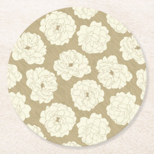 Cream-Rozen op Golden Beige - naadloos patroon. Ronde Kartonnen Onderzetter
