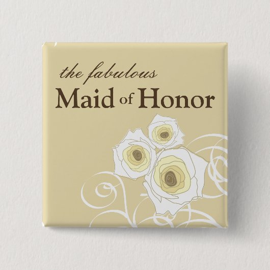 Cream Rozen & Swirls Maid of Honor Wedding Button (Voorkant)