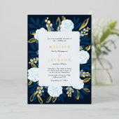 Cream Rozen Wedding Blue Folie Uitnodiging (Staand Voorkant)
