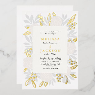 Cream Rozen Wedding Folie Uitnodiging