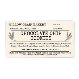 Cream Rustic Cottage Chocolate Chip Cookie Etiket