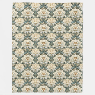 Cream Sage Green Floral Fleece Deken