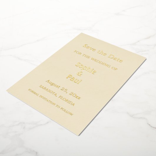 Cream Save the Date Gold Foil Invitation Folie Uitnodiging (Gedraaid)