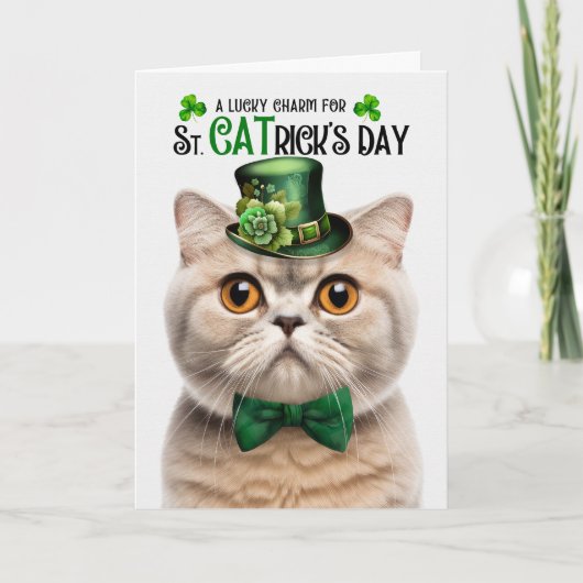 Cream Scottish Fold Lucky Charm St CATrick's Day Feestdagen Kaart (Voorkant)