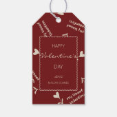 Cream Script Hearts on Burgundy– Valentine pattern Cadeaulabel (Voorkant)