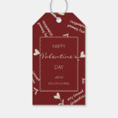 Cream Script Hearts on Burgundy– Valentine pattern Cadeaulabel (Achterkant)