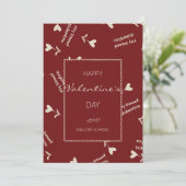 Cream Script Hearts on Burgundy– Valentine pattern Feestdagenkaart (Staand voorkant)