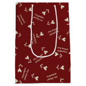 Cream Script Hearts on Burgundy– Valentine pattern Medium Cadeauzakje (Achterkant)
