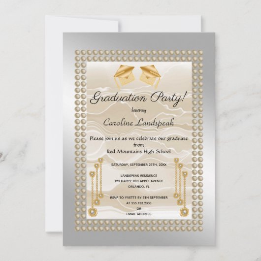 Cream Silk en Parels Afstuderen zilvermetaal Kaart (Voorkant)