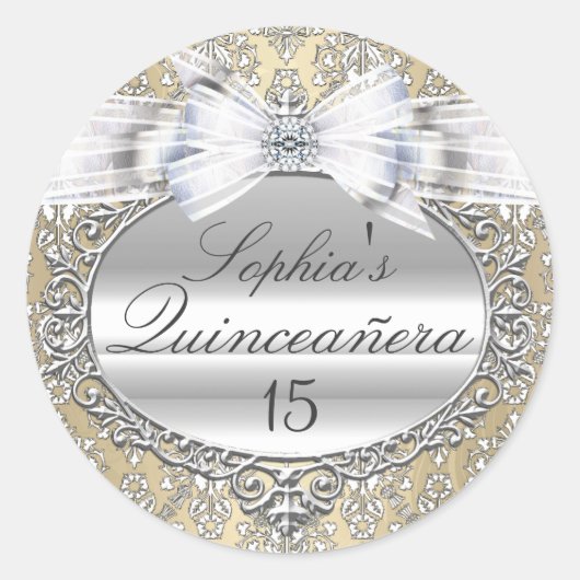 Cream & Silver Bow Quinceanera Sticker (Voorkant)