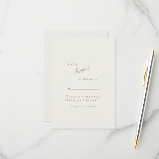Cream Simple Modern Or Texte Mariage RSVP (Devant/Arrière en situation)